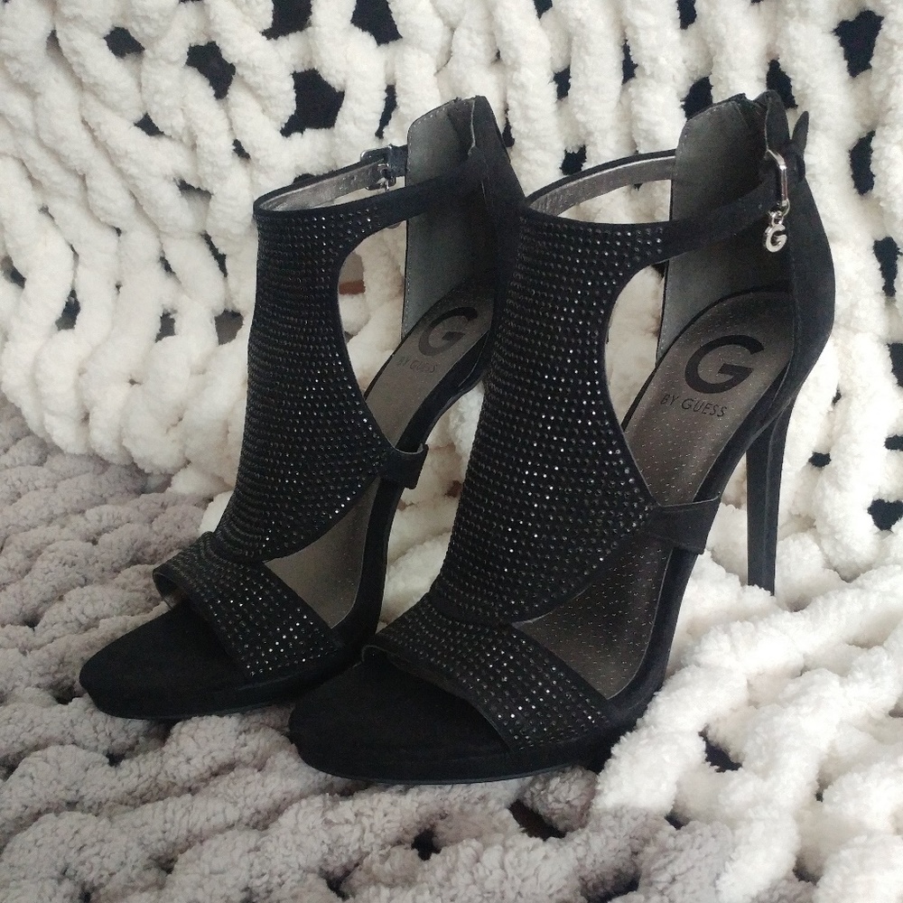 G by Guess Glamo black rhinestone heels